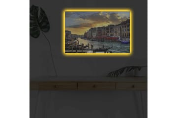 Canvastavla med LED-belysning - Vacker vy över en venetiansk kanal vid solnedgången - Blå / Orange / Beige - Inredning - Tavlor & posters - Canvastavla