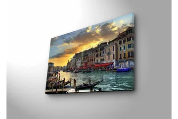 Canvastavla med LED-belysning - Vacker vy över en venetiansk kanal vid solnedgången - Blå / Orange / Beige - Inredning - Tavlor & posters - Canvastavla