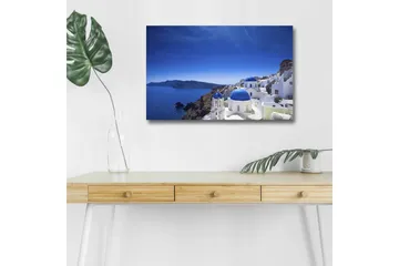Canvastavla med LED-belysning - Vacker vy över Santorini med vita hus och blå kupoler - Blå / Vit - Inredning - Tavlor & posters - Canvastavla