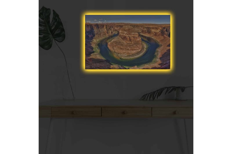 Canvastavla med LED-belysning - Vacker vy av en slingrande flod omgiven av dramatiska klippor - Röd / Grön / Blå - Inredning - Tavlor & posters - Canvastavla