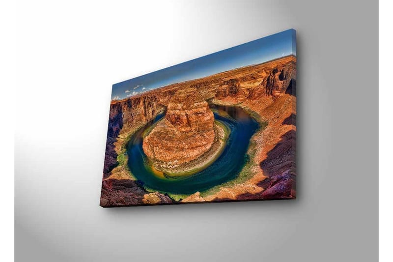 Canvastavla med LED-belysning - Vacker vy av en slingrande flod omgiven av dramatiska klippor - Röd / Grön / Blå - Inredning - Tavlor & posters - Canvastavla