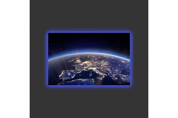 Canvastavla med LED-belysning - Vacker vy av jorden med Europa belyst av stjärnor och stadsljus - Mörkblå / Ljusblå / Vit - Inredning - Tavlor & posters - Canvastavla