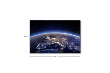 Canvastavla med LED-belysning - Vacker vy av jorden med Europa belyst av stjärnor och stadsljus - Mörkblå / Ljusblå / Vit - Inredning - Tavlor & posters - Canvastavla