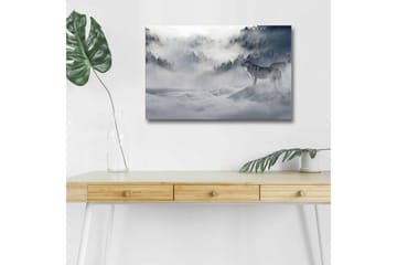 Canvastavla med LED-belysning - Varg i dimmig skogsmiljö - Grå / Blå / Vit - Inredning - Tavlor & posters - Canvastavla