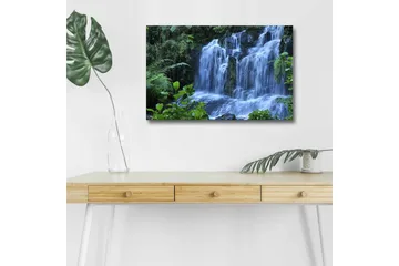 Canvastavla med LED-belysning - Vattenfall omgiven av frodig grönska - Grön / Blå / Vit - Inredning - Tavlor & posters - Canvastavla