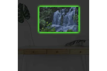 Canvastavla med LED-belysning - Vattenfall omgiven av frodig grönska - Grön / Blå / Vit - Inredning - Tavlor & posters - Canvastavla