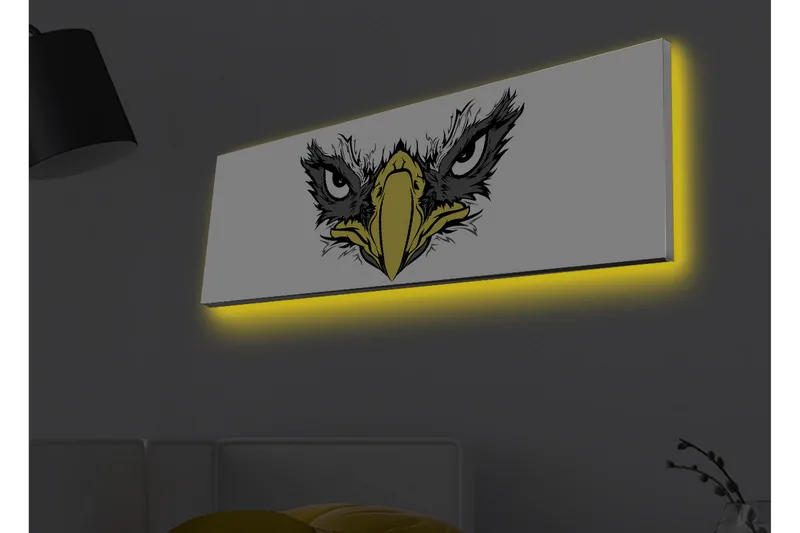 Canvastavla med LED-belysning - Vildsint örn med intensiva ögon, Svart / Gult / Vitt
