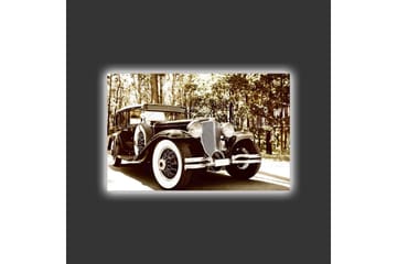 Canvastavla med LED-belysning - Vintage bil i en naturskön miljö - Svart / Vit / Grå - Inredning - Tavlor & posters - Canvastavla