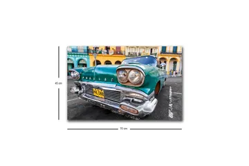 Canvastavla med LED-belysning - Vintage bil i retro stil med en grön nyans - Grön / Silver / Svart - Inredning - Tavlor & posters - Canvastavla