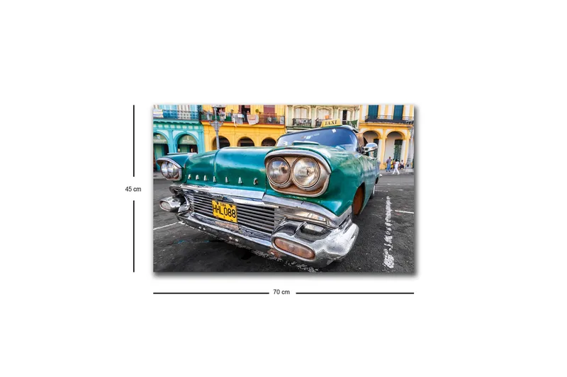 Canvastavla med LED-belysning - Vintage bil i retro stil med en grön nyans - Grön / Silver / Svart - Inredning - Tavlor & posters - Canvastavla
