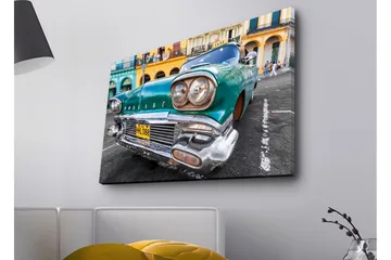 Canvastavla med LED-belysning - Vintage bil i retro stil med en grön nyans - Grön / Silver / Svart - Inredning - Tavlor & posters - Canvastavla