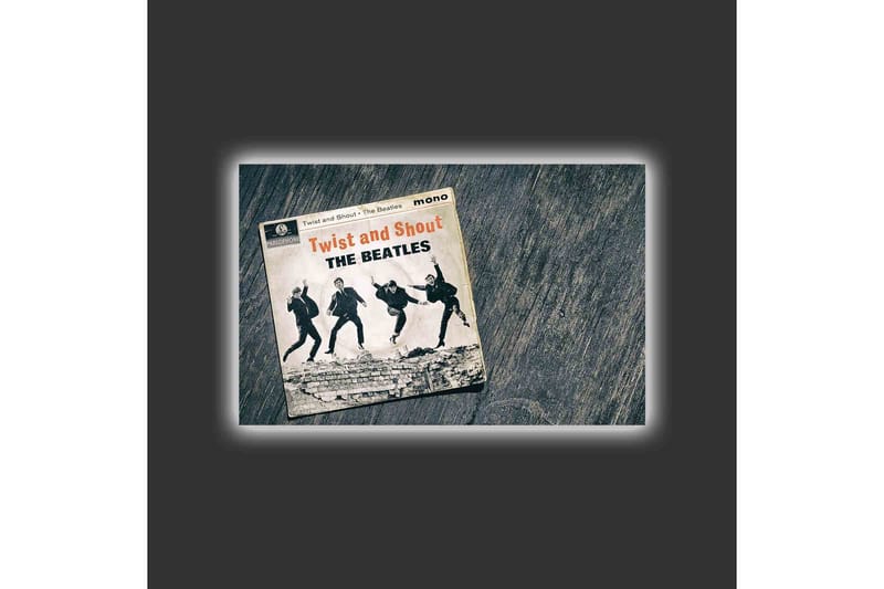 Canvastavla med LED-belysning - Vintage skivomslag med The Beatles i aktion - Svart / Grå / Beige - Inredning - Tavlor & posters - Canvastavla