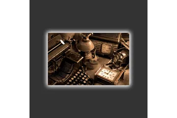 Canvastavla med LED-belysning - Vintage skrivmaskin och gamla föremål i en nostalgisk komposition - Brun / Svart / Beige - Inredning - Tavlor & posters - Canvastavla