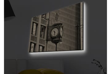 Canvastavla med LED-belysning - Vintage väggklocka med detaljerad design - Svart / Grå / Vit - Inredning - Tavlor & posters - Canvastavla