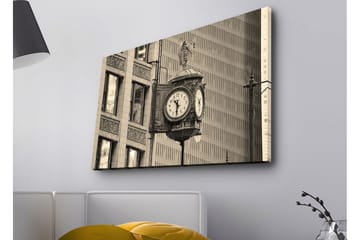 Canvastavla med LED-belysning - Vintage väggklocka med detaljerad design - Svart / Grå / Vit - Inredning - Tavlor & posters - Canvastavla