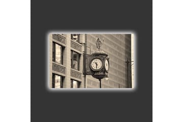 Canvastavla med LED-belysning - Vintage väggklocka med detaljerad design - Svart / Grå / Vit - Inredning - Tavlor & posters - Canvastavla