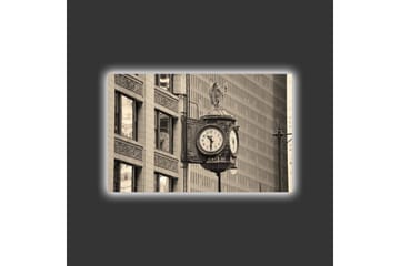 Canvastavla med LED-belysning - Vintage väggklocka med detaljerad design - Svart / Grå / Vit - Inredning - Tavlor & posters - Canvastavla