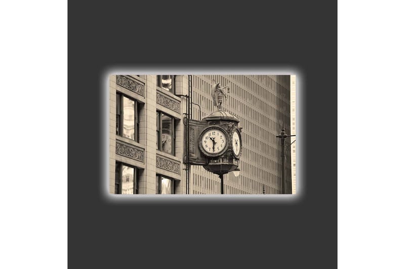 Canvastavla med LED-belysning - Vintage väggklocka med detaljerad design - Svart / Grå / Vit - Inredning - Tavlor & posters - Canvastavla