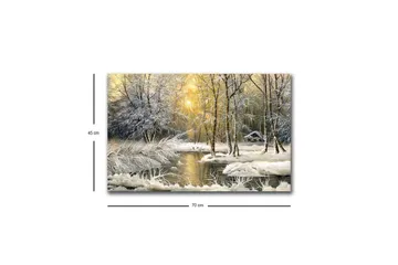 Canvastavla med LED-belysning - Vinterlandskap med snöklädda träd och en stilla å - Vit / Ljusblå / Grön - Inredning - Tavlor & posters - Canvastavla