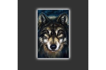 Canvastavla med LED-belysning - Porträtt av en varg med intensiva ögon - Mörkbrun / Beige / Svart - Inredning - Tavlor & posters - Canvastavla