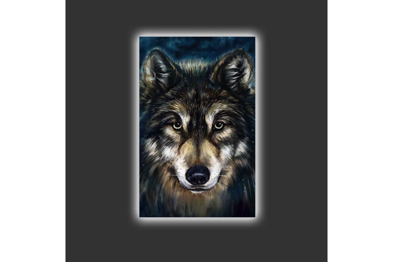Canvastavla med LED-belysning - Porträtt av en varg med intensiva ögon - Mörkbrun / Beige / Svart - Inredning - Tavlor & posters - Canvastavla