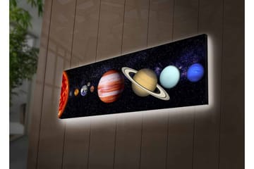 Canvastavla med LED-belysning - Planeter i solsystemet i en stjärnklar bakgrund - Mörkblå / Orange / Beige - Inredning - Tavlor & posters - Canvastavla