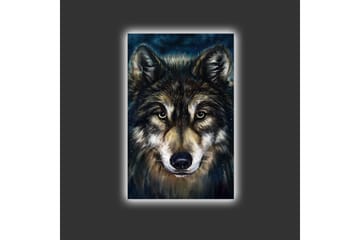 Canvastavla med LED-belysning - Porträtt av en varg med intensiva ögon - Mörkbrun / Beige / Svart - Inredning - Tavlor & posters - Canvastavla