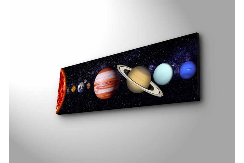 Canvastavla med LED-belysning - Planeter i solsystemet i en stjärnklar bakgrund - Mörkblå / Orange / Beige - Inredning - Tavlor & posters - Canvastavla