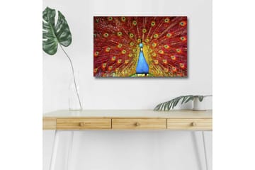 Canvastavla med LED-belysning - Praktfull påfågel med utspridda fjädrar i livfulla färger - Röd / Blå / Grön - Inredning - Tavlor & posters - Canvastavla