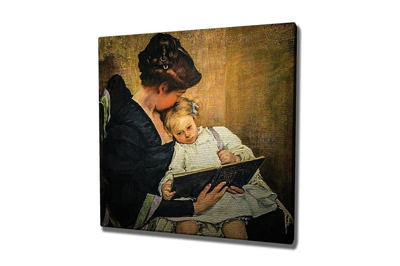Canvastavla - Moder som läser för sitt barn - Mörkblå / Beige / Vit - Inredning - Tavlor & posters - Canvastavla