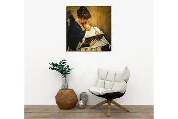 Canvastavla - Moder som läser för sitt barn - Mörkblå / Beige / Vit - Inredning - Tavlor & posters - Canvastavla