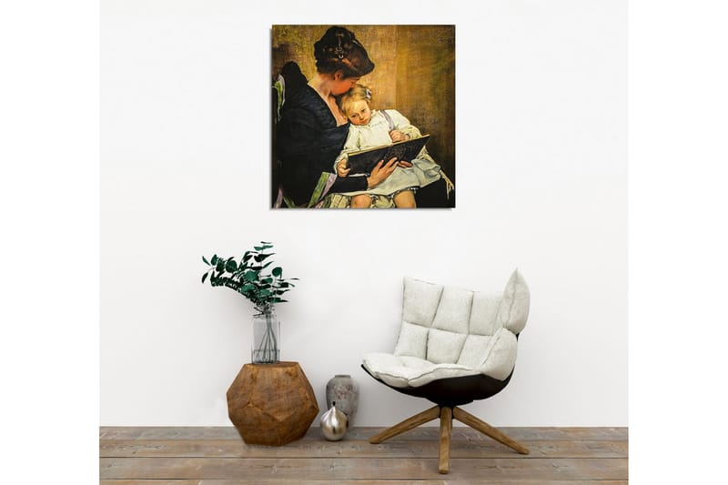 Canvastavla - Moder som läser för sitt barn - Mörkblå / Beige / Vit - Inredning - Tavlor & posters - Canvastavla