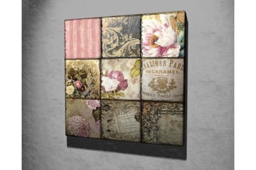 Canvastavla - Mosaik av vintage-inspirerade mönster och blommor - Rosa / Guld / Beige - Inredning - Tavlor & posters - Canvastavla