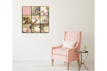 Canvastavla - Mosaik av vintage-inspirerade mönster och blommor - Rosa / Guld / Beige - Inredning - Tavlor & posters - Canvastavla