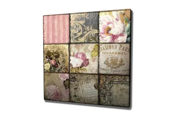 Canvastavla - Mosaik av vintage-inspirerade mönster och blommor - Rosa / Guld / Beige - Inredning - Tavlor & posters - Canvastavla