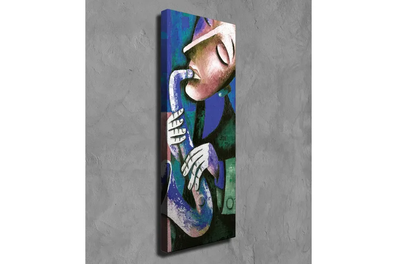 Canvastavla - Musiker som spelar saxofon med uttrycksfulla drag - Mörkblå / Grön / Vit - Inredning - Tavlor & posters - Canvastavla