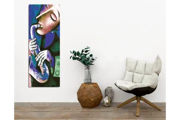 Canvastavla - Musiker som spelar saxofon med uttrycksfulla drag - Mörkblå / Grön / Vit - Inredning - Tavlor & posters - Canvastavla