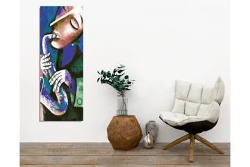 Canvastavla - Musiker som spelar saxofon med uttrycksfulla drag - Mörkblå / Grön / Vit - Inredning - Tavlor & posters - Canvastavla