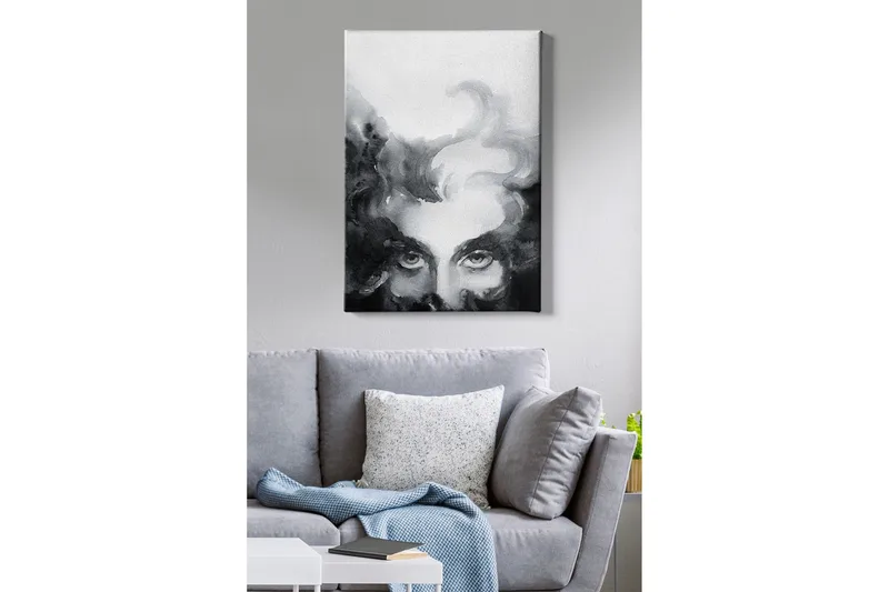 Canvastavla - Mystisk ansikte med intensiva ögon i en dimmig komposition - Svart / Grå / Vit - Inredning - Tavlor & posters - Canvastavla