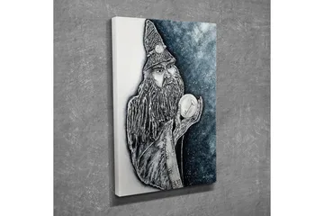 Canvastavla - Mystisk figur med lång skägg och en kristallkula - Mörkblå / Svart / Vit - Inredning - Tavlor & posters - Canvastavla