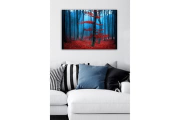 Canvastavla - Mystisk skog med röda träd i dimma - Röd / Blå / Grå - Inredning - Tavlor & posters - Canvastavla