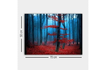 Canvastavla - Mystisk skog med röda träd i dimma - Röd / Blå / Grå - Inredning - Tavlor & posters - Canvastavla