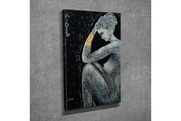 Canvastavla - Naken kvinna i en eftertänksam pose med en gyllene detalj på armen - Svart / Grå / Guld - Inredning - Tavlor & posters - Canvastavla