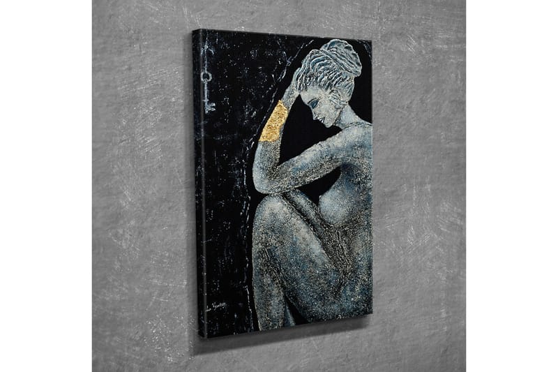 Canvastavla - Naken kvinna i en eftertänksam pose med en gyllene detalj på armen - Svart / Grå / Guld - Inredning - Tavlor & posters - Canvastavla