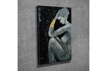 Canvastavla - Naken kvinna i en eftertänksam pose med en gyllene detalj på armen - Svart / Grå / Guld - Inredning - Tavlor & posters - Canvastavla