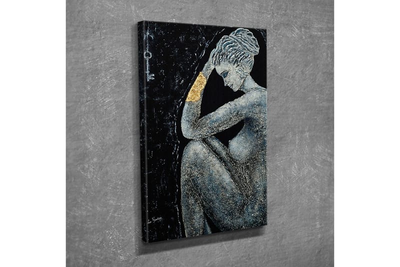 Canvastavla - Naken kvinna i en eftertänksam pose med en gyllene detalj på armen - Svart / Grå / Guld - Inredning - Tavlor & posters - Canvastavla
