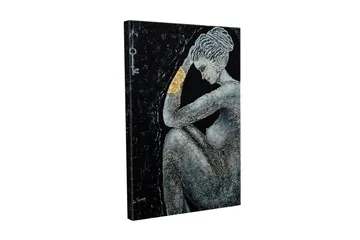 Canvastavla - Naken kvinna i en eftertänksam pose med en gyllene detalj på armen - Svart / Grå / Guld - Inredning - Tavlor & posters - Canvastavla