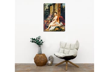 Canvastavla - Naken kvinna sittande vid en blomsterbukett och en kruka - Hudton / Grön / Röd - Inredning - Tavlor & posters - Canvastavla