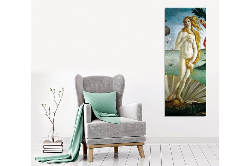 Canvastavla - Naken kvinna som står på en snäcka vid havet - Ljusblå / Hudfärgad / Grön - Inredning - Tavlor & posters - Canvastavla