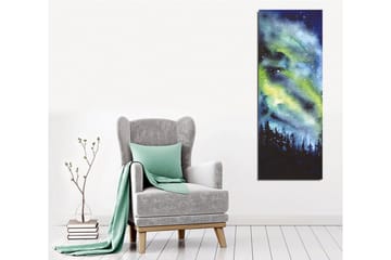 Canvastavla - Nordlys över en mörk skog - Mörkblå / Grön / Svart - Inredning - Tavlor & posters - Canvastavla